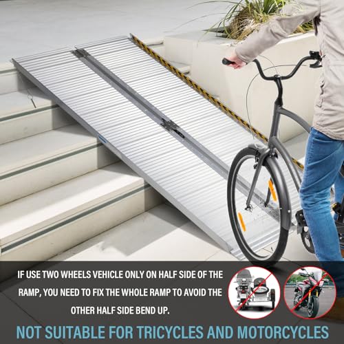 6 Feet Aluminum Folding Wheelchair Ramp | Non-Skid Handicap Threshold Wheel Chair Ramp for Home Steps, Stairs, Entry, Threshold, Doorways, 600LBS Capacity,28in Wide - size: 6FT-bi-fold-silvery