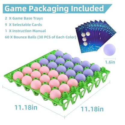 Bounce Ball Fun Party Game - 4 in a Row Games with 60 Balls & Cards - Indoor Outdoor Carnival Party Toys for Kids, Adults, Teens, Families, Game Night. 2-12 Players