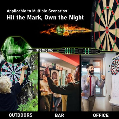 XAWU 3 Pack Steel Tip Darts Set Professional Darts 22g, 24g with 9 Dart Flights 3 Aluminum Shafts 3 Spare Shafts 1 Dart Sharpener 12 Rubber O-Rings Flight Protector and Darts Case - color: ‎22g Green & Black