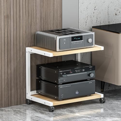 Corner Display Cabinet with Wheels, Media Stand & Audio Rack for Game Consoles, Stereo Storage, AV Tower, Modern Black Design(Wood Color,50x40x45cm) - color: Wood Color, size: 19.7"D x 15.7"W x 17.7"H (1 Drawers)