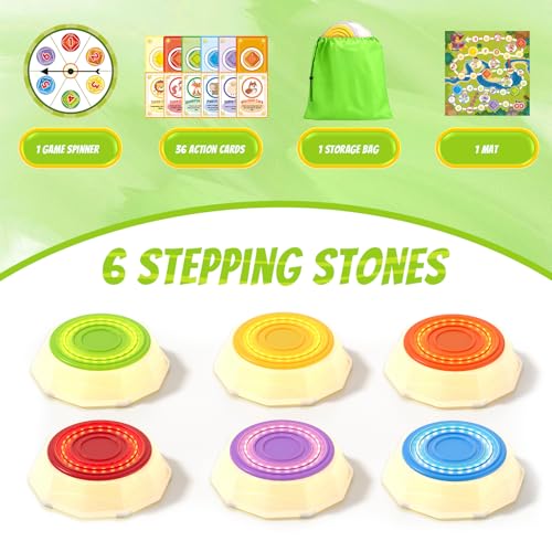 HYES Light Up Stepping Stones for Toddlers 1-3 - 6 PCS Non-Slip Step Stones with Game Map, Toddler Obstacle Course Sensory Toys, Indoor Outdoor 3-5 Years Old Boys Girls Birthday Gifts - style: 6 LED Pads & Map