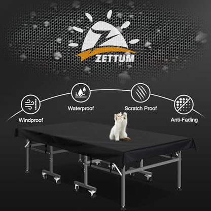 Zettum Ping Pong Table Cover - Table Tennis Cover Waterproof & Heavy Duty, 600D Covers for Table Tennis, Indoor Outdoor Table Covers Fits Universal 9x5 FT Tables Folding & Flat Tables
