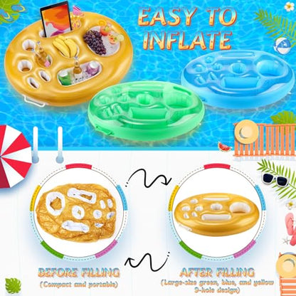 4 Pcs Inflatable Floating Drink Holder for Pool Party Drink Tray Holders with Storage Holes Portable Water Float Caddy for Summer Beach Beverages Wine Fruits Pool Parties