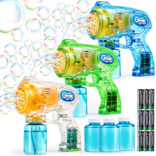 JOYIN 3 Packs Bubble Guns with 3 Solutions, Automatic Bubble Maker Blower Machine for Kids, Party Favors, Summer Toy, Birthday, Outdoor & Indoor Activity, Easter - color: Transparent