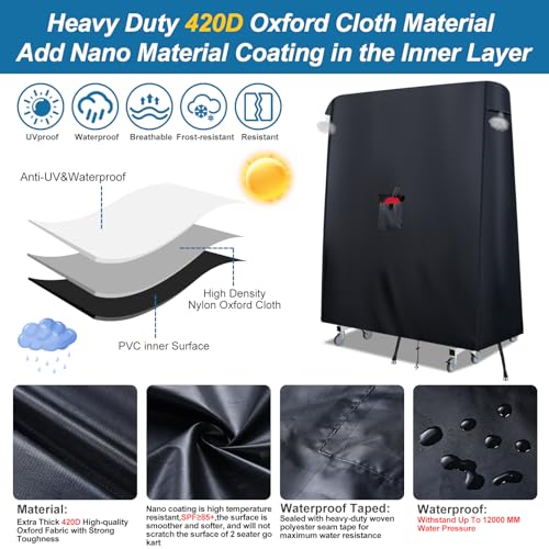 Table Tennis Cover Outdoor Waterproof，Heavy Duty 420D Ping Pong Table Cover with Paddle Pocket,Windproof Buckle,2 Air Vents，Universal Folding Ping Pong Table Cover Fits 9x5 FT Foldable Pingpong Tables