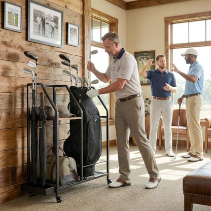 Golf Storage Organizer for Garage,Golf Bag Storage Rack | Smooth Rolling Wheels, Multi Storage Zones, Holds Golf Bags & Clubs, Heavy-Duty Frame, Space-Saving Garage Organizer