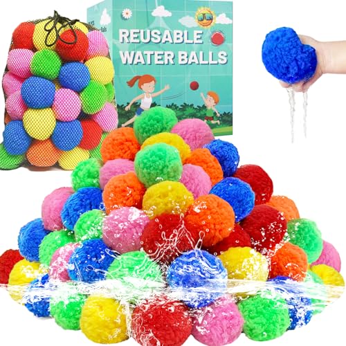 BEFANS 60 Pcs Reusable Water Balls, Reusable Water Balloons for Outdoor Toys and Games, Water Toys for Kids and Adults Boys and Girls - Summer Toys Ball for Pool and Backyard Fun - color: Multicolor 90