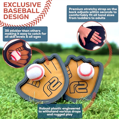 Toss and Catch Ball Game Set - Easy to Use Sticky Balls & Beginner Baseball Training Glove - Premium Toy Paddle Fits All Hand Sizes From Toddlers to Teens & Adults - Fun Gift Idea for Boys and Girls - style: 2 Pack