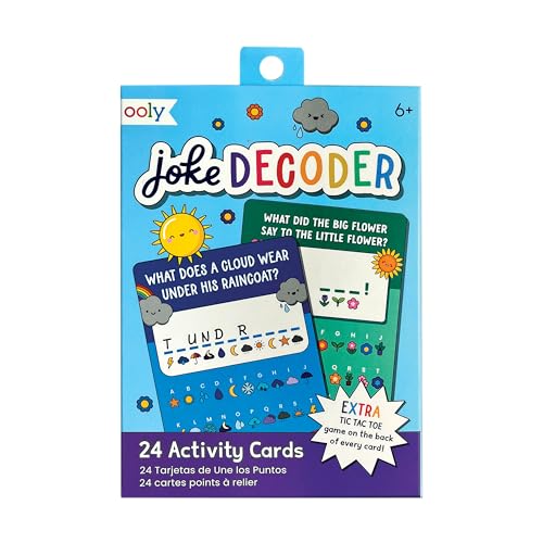 OOLY Joke Decoder Activity Cards for Kids - 24 Kids Joke Decoder Cards with Themed Puzzles, Tic Tac Toe on Every Card - Fun On-the-Go Game Set, Ages 6 and Up - style: Joke Decoder