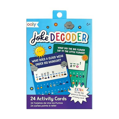 OOLY Joke Decoder Activity Cards for Kids - 24 Kids Joke Decoder Cards with Themed Puzzles, Tic Tac Toe on Every Card - Fun On-the-Go Game Set, Ages 6 and Up - style: Joke Decoder
