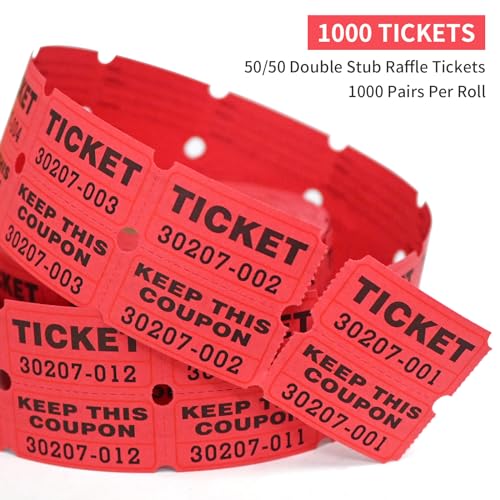 L LIKED Raffle Tickets Double Rolls 1000 Per Roll 50/50 Raffle Tickets for Events,Carnivals, Entry, Class Reward, Prizes(Red) - color: 1000 Red