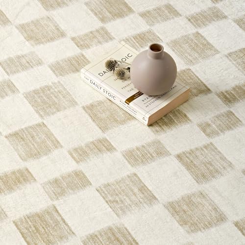EVERGRACE Checkered Plaid Area Rug - Soft Faux Wool, 9x12, Washable, Anti Slip, Large, for Entryway, Bedroom, Living Room, Hallway, Kitchen, Dining Room and Laundry, Beige - color: Beige, size: 9' x 12' (Rectangular)