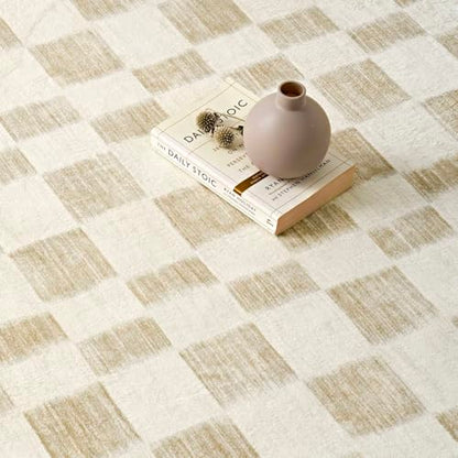 EVERGRACE Checkered Plaid Area Rug - Soft Faux Wool, 9x12, Washable, Anti Slip, Large, for Entryway, Bedroom, Living Room, Hallway, Kitchen, Dining Room and Laundry, Beige - color: Beige, size: 9' x 12' (Rectangular)