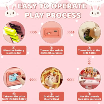 Rabbit Claw Machine - Mini Vending Machine with Lights and Music, Candy Machine Dispenser for Kid Ages 3+, Electronic Kids Claw Machine Game for Birthday Party Includes 10 Plush Toys - color: Pink
