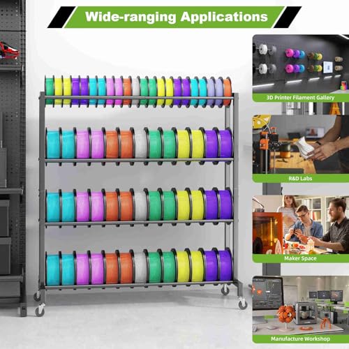 3D Printer Filament Storage Rack Stand, Rolling Filament Spool Holder Cart with Wheels, 4 Tier Expandable Heavy Duty Metal Shelf for 3D Printing Studio Workshop,1pcs Stand Only