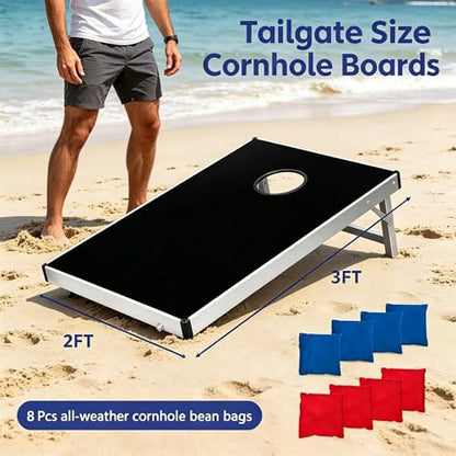 ZENY Cornhole Set 3x2 ft, Portable Corn Hole Boards, Outdoor Backyard Game for Adult Family, Foldable Aluminum Cornhole Boards