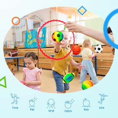 PlayZap 7-Piece Soft Ball Set for Toddlers & Kids - Includes 5” Playground Balls, Soccer, Football & Basketball - Great for Home, Yard, Pool, Classroom & Park for Boys & Girls Easter Gifts - color: 5" (7 pack)