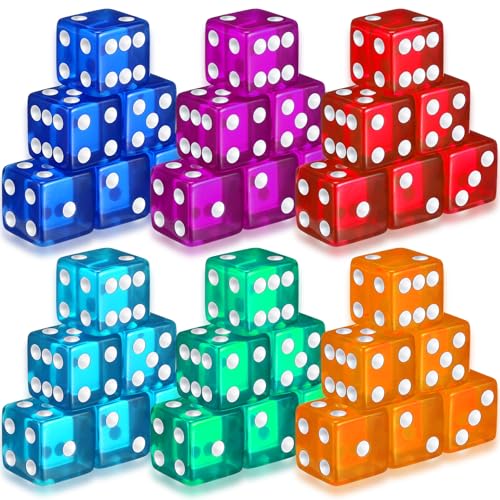 Seenelling 36 Piece 19 mm Casino Style Craps Dice Sets Acrylic and Translucent D6 Dice, Square W/Rounded Edge for Casino, Craps, Table Games and Board Games (Classic Color) - color: Classic Color