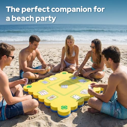 Floating Mahjong Table for Pool, Double Side Float Board with Playing Cards for Mahjong Poker Scrabble Dominoes Card Games Pool Mahjong Floating Tray Adult for Hot Tub Lake Summer Beach - color: Blue-yellow