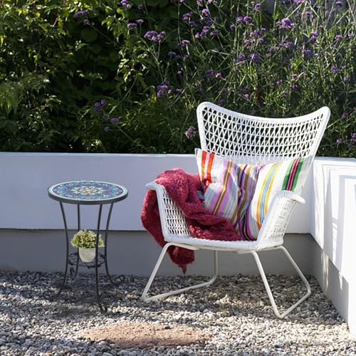 VCUTEKA Outdoor Side Table Mosaic Patio Table Accent Tables Mosaic Tile Top Metal Frame Small End Tables Porch Beach Patio Garden Balcony Peacock Feather 14'' - color: Peacock Feathers