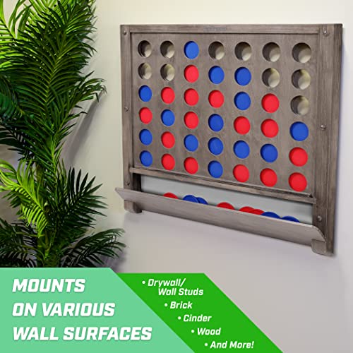 GoSports Wall Mounted Giant 4 in a Row - Jumbo Four in a Row with Coins - Gray Stain - color: Gray Stained