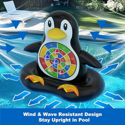 MOONTOY Fun Pool Toys, Inflatable Dart Board Floating Water Game for Kids Ages 4-8 8-12, Outdoor Backyard & Beach Games for Boys Girls Teens and Adults - color: Penguin-upgraded