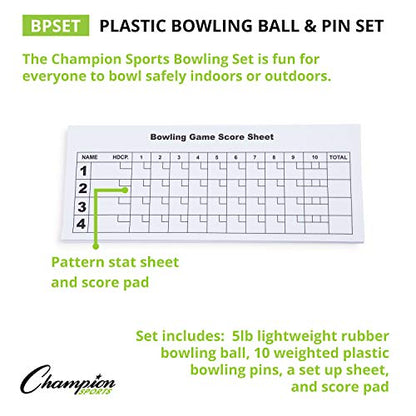 Champion SportsWeighted Foam Bowling Pin Set - color: White, size: 10 Pin Set (With Plastic Ball)