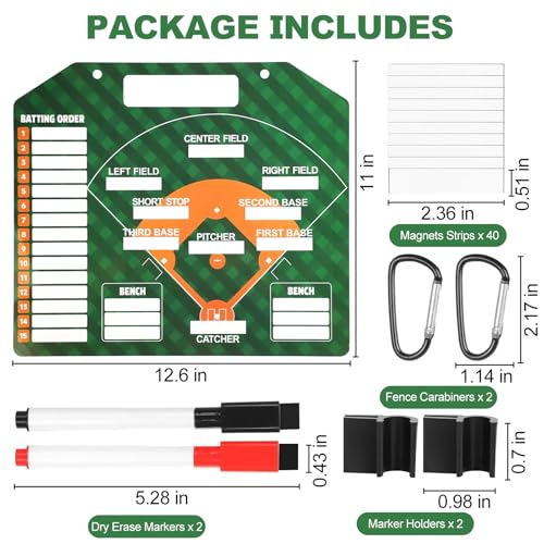 Magnetic Baseball Lineup Board, Dry Erase Coach Lineup Board, Baseball Coaching Board for Dugout, Baseball Clipboard for Coaches with 40 Lineup Cards, Baseball Coaching Accessories - style: Baseball Board
