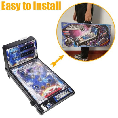 Tabletop Pinball Machine Mini Electronic Pinball Ball Shooting Game with LED Lights Sounds and Digital Scorer Retro Desktop Pinball Toy for Kids Adults