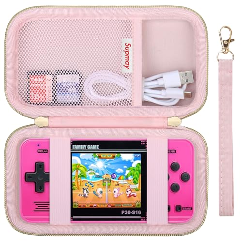 Supmay Carrying Case Compatible with WELLST·G Handheld Game for Kids -Preloaded 220 Retro Video Games, Portable Gaming Player Storage Holder Travel Bag with Mesh Pocket for USB Cable, Pink - color: Pink Star