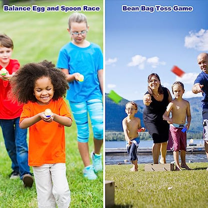 Tlooe Potato Sack Race Bags for Adults and Kids, Bean Bag Toss Game, 3 Legged Race Bands, Egg Spoon Relay Race Game, Carnival Outdoor Lawn Game for Easter, Halloween, Christmas, Birthday Party
