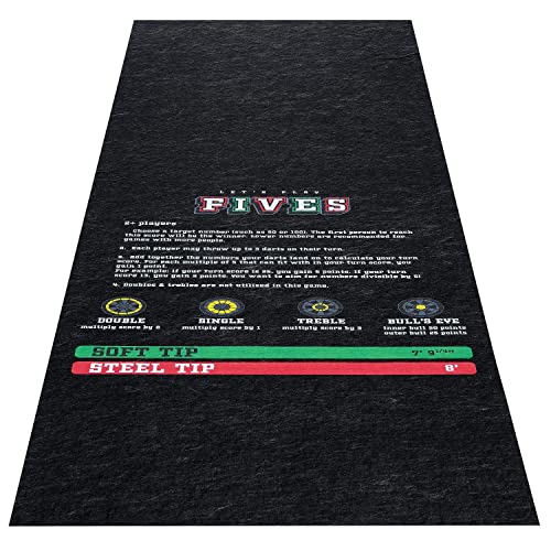 PIG Home Solutions Self-Sticking Dart Mat – Dart Game - Black – 3’ x 10’ - style: Dart Game (Fives)