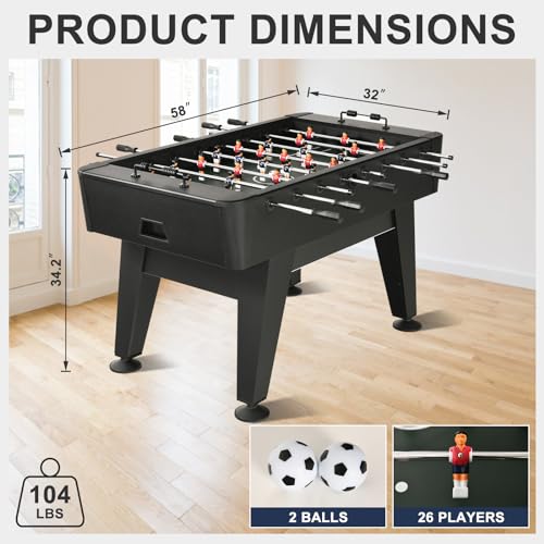 RAYKEEP 58" Foosball Table, Competition Soccer Table Game w/ 2 Balls for Adult Youth, Heavy-Duty Arcade Table Soccer for Home, Game Room - color: Black