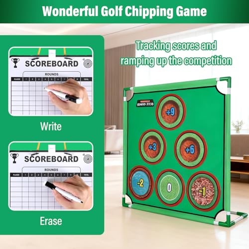 34 Pcs 3-in-1 Battle Golf Game Set with Stand & Club, Jumbo 32" x32“ Chipping Game Mat with 20 Sticky Balls, 6 Hole Covers, Indoor Outdoor Backyard Golf Game Kit, Ideal Gift for Family