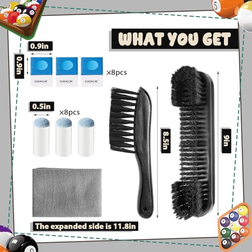 22 Pcs Pool Table Brush Set Wooden Billiard Rack 8 or 9 Ball Triangle Diamond for 2-1/4" Pool Ball with Polish Cloth Sticky Lint Roller Cue Chalk Cube Accessories - color: Black
