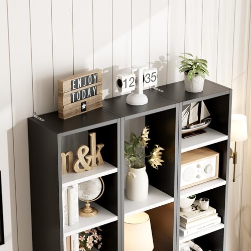 FOTOSOK 8-Tier Media Tower Rack, 11.6 X 9.3 X 71 Inches CD DVD Slim Storage Cabinet with Adjustable Shelves, Tall Narrow Bookcase Display Bookshelf for Home Office, Black/White - color: White/Black