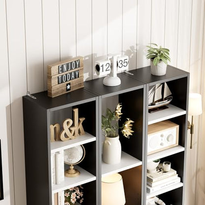 FOTOSOK 8-Tier Media Tower Rack, 11.6 X 9.3 X 71 Inches CD DVD Slim Storage Cabinet with Adjustable Shelves, Tall Narrow Bookcase Display Bookshelf for Home Office, Black/White - color: White/Black