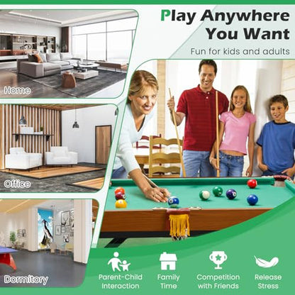 GYMAX Pool Table, 48’’ Foldable Billiard Tables with Balls, 2 Cue Sticks, Chalks and Brush, Mini Pool Table for Kids, Family, Party