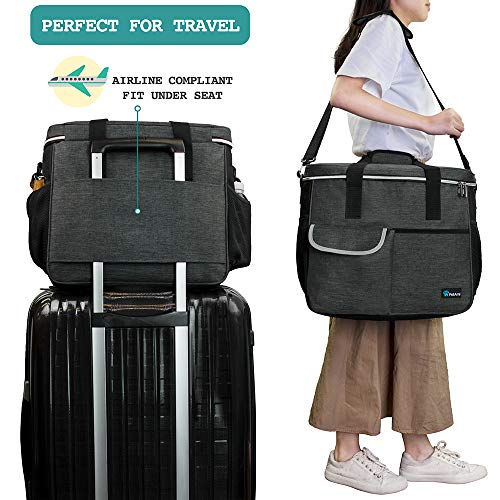 PetAmi Dog Travel Bag Organizer, Pet Travel Kit with 2 Food Containers & 2 Collapsible Dog Bowls, Pet Supplies Tote with Luggage Sleeve, Weekend Road Trip Camping Essentials, Dark Gray, Large - color: Charcoal, size: Large - 15.5"L x 9.5"W x 14.0"H