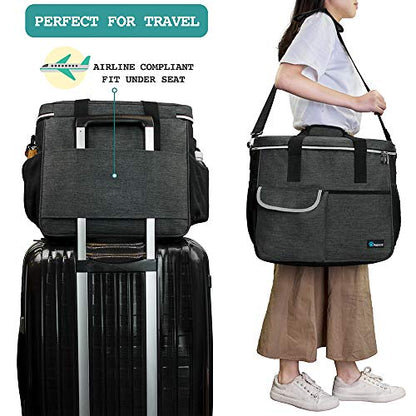 PetAmi Dog Travel Bag Organizer, Pet Travel Kit with 2 Food Containers & 2 Collapsible Dog Bowls, Pet Supplies Tote with Luggage Sleeve, Weekend Road Trip Camping Essentials, Dark Gray, Large - color: Charcoal, size: Large - 15.5"L x 9.5"W x 14.0"H
