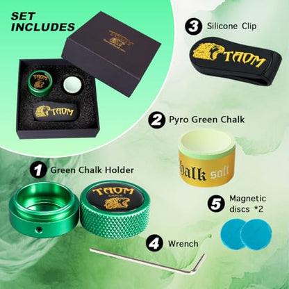 TAOM Upgrade Pool Chalk Holder Round Shaped Practical Tool Billiards Accessories Magnetic Mini Chalk Tip Case Container Round Box Billiards,Cue Tip Tool Scuffer Shaper - color: 1-Gift Set-Green with Pyro Green