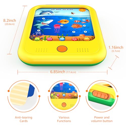 Kids Learning Tablet Educational Learning Pad for Toddlers 2-5 to Learn Alphabets, Numbers, Foods, Time, Music, Vehicles,Tablet Toy for Toddlers Ages 2 3 4 5 6 Years Old Yellow - style: Upgrade Version（20 lesson pages yellow）
