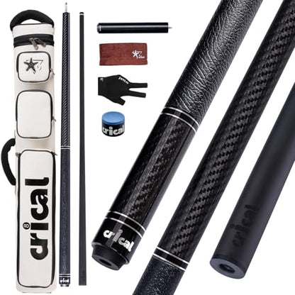 CRICAL Carbon Fiber Pool Cue with Stick Low Deflection Shaft - 58 Inch Billiard Cue Stick with Cowhide Grip & 3K Weave Design, 12.5mm Tip, Fixed Weight (19oz), 3/8x8 Joint – Ideal for Players - color: CL-VP-2-set4