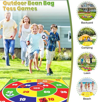 2-in-1 Giant Outdoor Bean Bag Toss & Large Tic Tac Toe Games & Potato Sack Race Bags Egg Spoon Relay Race,3 Legged Race, Field Day Outdoor Gamesfor Kids Adults Family-Carnival Games