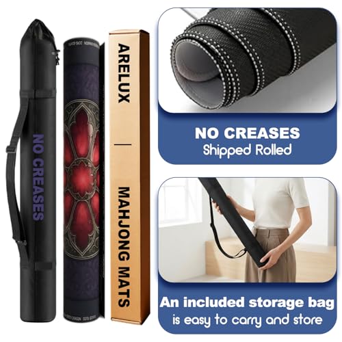 ARELUX Neoprene Mahjong Mat with Carrying Bag 32"x32" No Creases Rolled Shipping American Mat with Charles Rules Anti-Slip & Noise Reduction Table Cover for Poker, Card & Board Game(Black) - color: Black