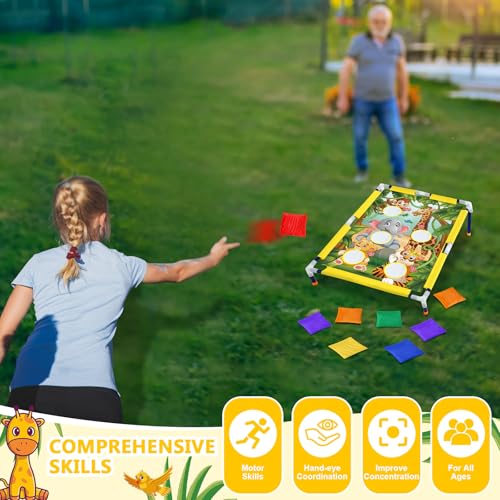 Gemscream Bean Bag Toss Games with 6 Bean Bags Portable PVC Framed Corn Hole Game Set for Beach Summer Spring Safari Theme Outdoor Game Party