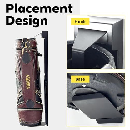 Wall Mount Golf Bag Stand Storage Rack，Upgraded Foldable ，Anti-Slip, Highly Adjustable in Freedom，Golf Bag wall Rack is Suitable for Homes, Clubs, Training Grounds