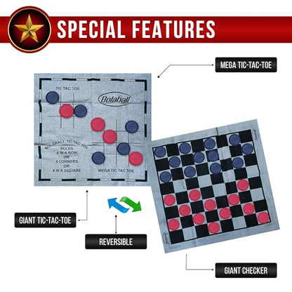 Bolaball Extreme Fun Pack: Giant Tumbling Blocks, Dominoes, Dice | 3-in-1 Giant Board Games: Tic Tac Toe, Jumbo Checkers, Reversible Rug | Outdoor Family Games for Adults, Kids, Parties