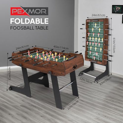 PEXMOR 48" Foldable Foosball Table Adult Size, Soccer Game Table for Kids & Adults, Folding Foosball Tables for Game Room, Home, Arcade w/Rolling Wheels & 2 Balls