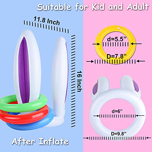 Hoshin 2 Set Inflatable Bunny Ears Ring Toss Game (2 Rabbit-Ear Hats with 12 Ring Toss, 1 Medal and 1 Hand-held Pump) - Great Family Easter Party Games